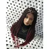 Peruca frontal de laço trançada vermelha Ombre com Babyhair Caixa de Crochet Tranças Handmade Perucas Sintéticas para Mulheres Negras