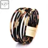 XZP Leopard Läderarmband Ladies Wrap Armband Bangle Elegant Punk Pipe Charm Multi-Layer Wide Magnetic Buckle Armband Q0719