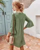 Elegant spets Patchwork Kvinnor Klänning Casual Loose V-Neck Flare Sleeve Holiday Beach Dresses Vestidos Plus Size W747 210526