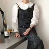 Kore Düzensiz Tasarım Peter Pan Yaka Puf Kollu Tek Göğüslü Tüm Maç Çizgili Gömlek Üst Bluz Kadınlar 210615