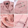 Geschallino Vinter Kvinnors Jacka Tjock Varm Faux Suede Short Coat Avtagbar Faux Fur Collar Leather Jackor Outwear 211110