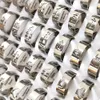 Bulk lots 100pcs lot Top Mixed Laser Cut Stainless Steel Silver Ring Men Women Fashion Cool Finger Ring Party Jewelry227v
