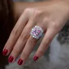 Luxe Liefhebbers 6ct Roze Saffier Diamanten Ring Originele 925 sterling zilveren Engagement Wedding band Ringen voor Vrouwen Sieraden Gift