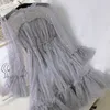 2021 novas mulheres vestuário de verão bling lantejouled manga longa drelastic malha gaze tulle vestido x0529