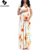 Chivry 2019 Robe de maternité d'été Femmes Mode Imprimé Floral À Manches Courtes Col En V Enceinte Maxi Robe Robes De Grossesse Robes Q0713