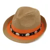 Mistdawn Summer Beach Outdoor Sunhat Unisex UpTurn Roll-Up Brim Fedora Plastic Straw Tilby Cap Jazz Top Hat With Belt Buckle Wide Hats Oliv2