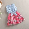 Girls Denim Floral Dress Summer Party Dress with Belt Children Flying Short Sleeve Casual Clothing Baby Girl Kids Fashion Outfit Q0716