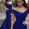 Royal Blue Mermaid Evening Prom Dresses Satin Satin Off الكتف بالإضافة إلى حجم العروسة حجم ثيابين ، Train Train Simple Wedding Guest Party Dress Evening Prom Volts AL9020