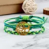 Green Bracelet Set Charm Tree of Life Infinity Waves Wax Thread Woven Bracelets Women Yoga Bangles Bohemian String Wrist Jewelry G1026