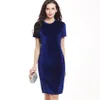 Women Velvet Sheath Dress O-Neck Short Sleeve Slim Pencil Bodycon Dress Women Office Work Wear Elegant Party Dresses Vestidos