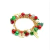 Pulseira de Natal dourada Brinquedo de festa X-Mas Holiday Jingle Bells Pingente Pulseira bola de cristal com miçangas