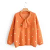 Femmes Pulls d'hiver à manches longues Col rond Pull rose et pull Polka Dots Bow Kawaii Knitwear Tops 210430