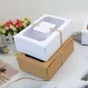 12pcs Kraft Paper Candy Box Favor Gift Box PVC Clear Window Cookies Treats Boxes Christmas Year Wedding Party Decoration 210724