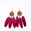 Stud Fashion Retro Style Round Tangled Wire Pendant Feather Earrings Long Tassel Creative Bohemian Holiday Jewelry