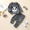 Clothing Sets Baby Girls Boys Autumn Winter Warm Clothes Set Long Sleeve Panda Embroidery Loose Shirt + Trousers Pants For 0-3Years