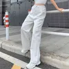 Streetwear Volle Länge Gerade Hohe Taille Hose Baumwolle Taschen Patchwork Cargo Hosen Frauen Blau Jean Capris Femme 210510