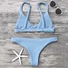 Bikini High Cut Scoop Neck Bikini Set Low Waisted Bralette Solid Färg Baddräkt Baddräkter 210629