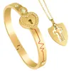 Set di gioielli per amanti delle coppie di moda Bracciale con serratura a cuore d'amore Braccialetti in acciaio inossidabile Collana con ciondolo chiave regalo