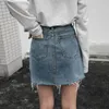 Gentillove Casual High Waist Pencil Denim Skirts Women Summer Black Blue Solid Pockets Button All-matched Jeans Skirt 210702
