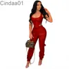 Women Two Piece Pant Set Designer Zipper Slim Sexy Sleeveless Vest And Trousers With Pocket High Elasticity Spring PU Leather Suit 4 Colours