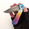 제한된 사용자 정의 버전 Chris Reeve Knives Inkosi 다채로운 TC4 티타늄 핸들 다마스커스 접는 나이프 완벽한 주머니 EDC 야외 전술 캠핑 사냥 도구