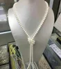 8-9mm South Sea Round White Pearl Necklace 38inch Choker Bridal Smycken