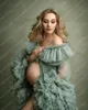 Casual Dresses Arrival Extra Puffy Tulle Maternity Robes Long Sleeves See Thru With Train Women Po Shoot Pregnancy Gowns