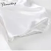 Yitimuceng Robes blanches pour femmes Bouton d'été Taille haute Manches bouffantes A-ligne Solide Mode coréenne Robe élégante 210601