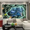 3D aquarium tube dolfijn tv achtergrond wanddecoratie schilderij aangepaste grote muurschildering groen behang papel de parede