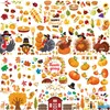 Thanksgiving Muurstickers Maple Blad DIY Glas Window Decor Turkije Pompoen Festival Creatieve Sticker Decoraties