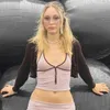 Brązowy List Drukuj Krawat Camis Y2K Sexy Crop Top Kobiety Fashon Nowy Hit Lato V Neck Black Tank Top Vest Camis Streetwear 210415