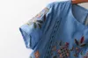 المرأة المحكمة الطوطم زهرة التطريز الدينيم البسيطة اللباس الأنيق vestido الصيف قصيرة الأكمام عارضة ضئيلة مستقيم اللباس DS682 210603