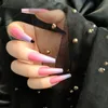 Uñas postizas ombré de color púrpura brillante, ataúd extralargo, bailarina, Gradeint, prensa sobre uñas postizas, cubierta completa, uñas acrílicas artificiales 4116303