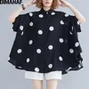 Dimanaf plus size mulheres blusa camisa grande verão senhora casual tops túnica impressão polka dot solto roupas femininas batwing manga 210719