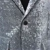 Glänsande sliver Sequin Lapel Piping One Button Tuxedo Suit Blazer Men Bröllop Singer Satge Suit Jacket DJ Club Prom Costume Homme 210522