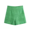 Rahat Tüvit Yeşil Şort Yaz Yüksek Bel Streetwear Fermuar Kadın Moda Kadın Altları 210430