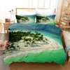 Blue Sea Beach 3D Duvet Cover Set Natural Scenery Print Bed Clothes Boys Twin Full Queen King Size Bed Cover Set Romantic Style 210706