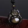 Natural Obsidian Pendant Strands Money Buddha Halsband Håller säkra från onda halsband