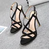 Chaussures de robe européenne américaine vent daim sauvage femme sandales haut talon aiguille couleur unie t-strap boucle fête bout ouvert