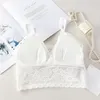 Reggiseno senza ferretto moda donna Bralette imbottita Reggiseno in pizzo a V profondo Reggiseno corto estivo Ricamo Canotta floreale Canotte Canotte