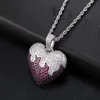 Хип-хоп сердце кулон ледяной, выделенный Bling Cubic Zirconia AAA CZ Ожерелье Кулон для мужчин Ювелирные изделия с твердым спинкой X0707