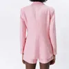 ZA Frauen Mode Zweireiher Tweed Check Blazer Mantel Vintage Langarm Weibliche Oberbekleidung Und Hohe Taille Kurzen Rock 210602