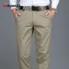 Summer Men Business Casual 100% Cotton Khaki Pants Man Spring Autumn Black Blue Work Pant Army Green Straight Long Trousers 210715