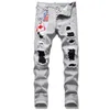 Heren Jeans Jean Hiphop broek straattrend Rits ketting decoratie gescheurd Stretch Zwart Mode Slim Fit Gewassen Motocycle Denim Pa210B