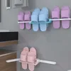 4 in 1 badkamer slippers rack wandmontage schoen organizer vouwen slippers houder schoenen hanger zelfklevende opbergdoek rekken 210811