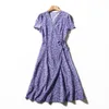 Вдохновленная дикая вишня напечатана для печати летнее платье с коротким рукавом V-образным вырезом Sashes MIDI платье женское шифоновая вечеринка женщин Vestidos 210412