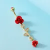 Sexy Surgical Steel Double Rose Long Belly Button Rings Crystal Zircon Drop Dangle Navel Ring For Women Men Body Jewelry