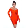 Femmes Sexy Designer Celebrity Orange Bandage Dress Dames Élégant De L'épaule Soirée Moulante Partie Robe 210527