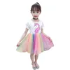 Mädchen Kleider Vestidos Para Nias Mädchen Kurzarm Regenbogen Nähen Mode Casual Kleid Sommer Kleid G1215