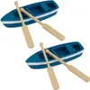 ミニロウボートの置物素敵なミニウッドボートリトルプラスチック樹脂カヌーモデル用オール付きホームハウスケーキトッパーデコレーション1221647